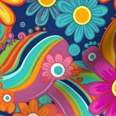 flower power in groovy orange and purple and pink