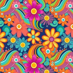 flower power in groovy orange and purple and pink