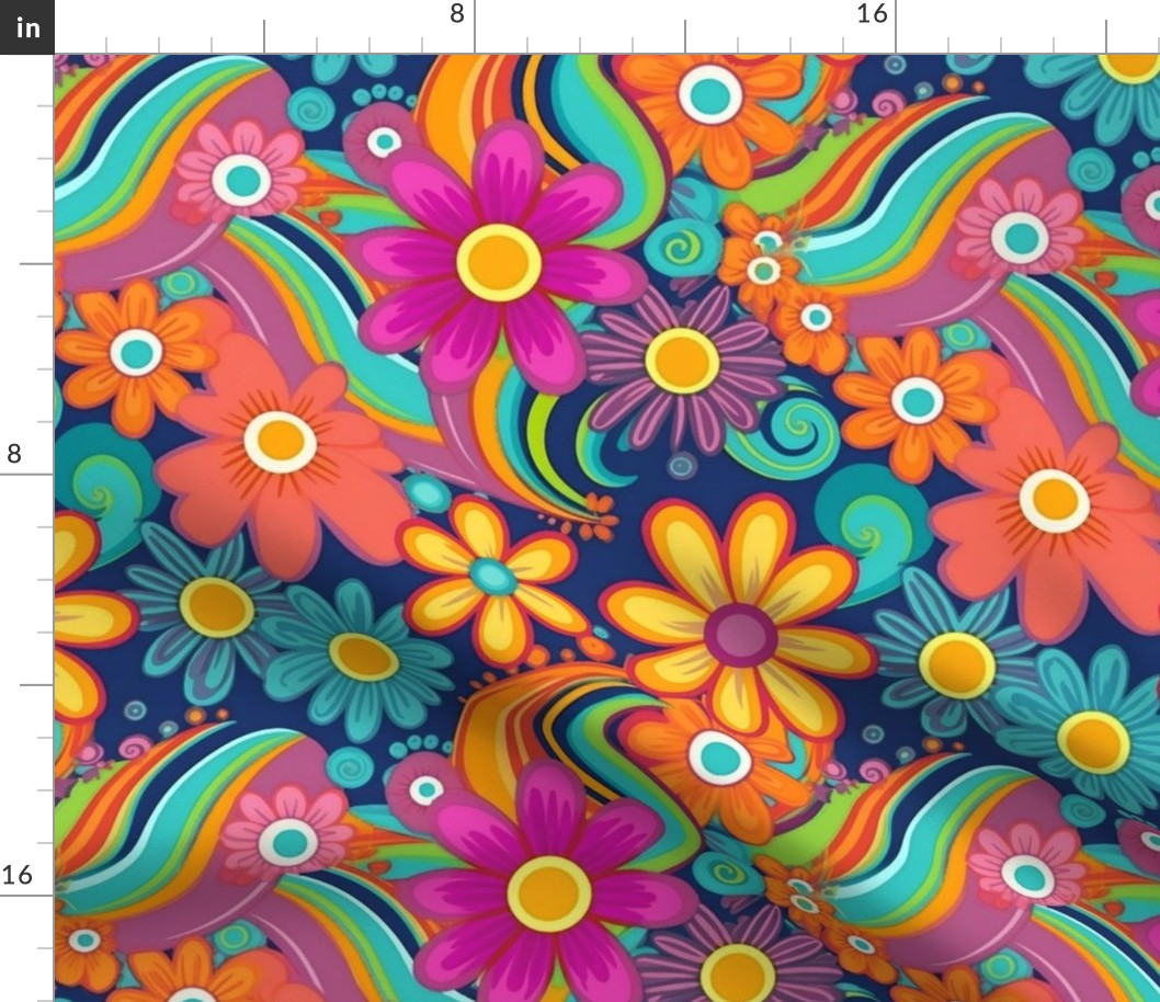 flower power in groovy orange and purple and pink