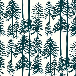 Hand Drawn Green Pine Trees on Light Background