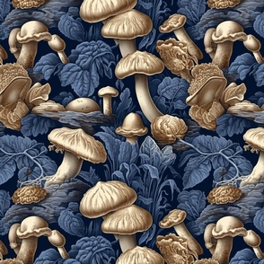 mushrooms in blue inspired by gustave dore