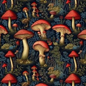 red mushroom botanical inspired by gustave dore