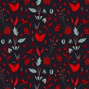 Vintage Red Floral Garden Dark Background