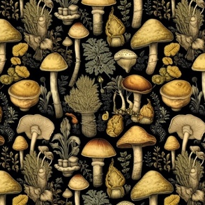 mushroom botanical inspired by gustave dore
