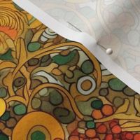 art  nouveau gold and orange flower abstract inspired by gustav klimt