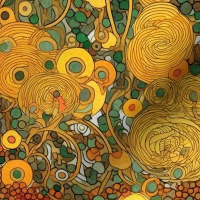 art  nouveau gold and orange flower abstract inspired by gustav klimt