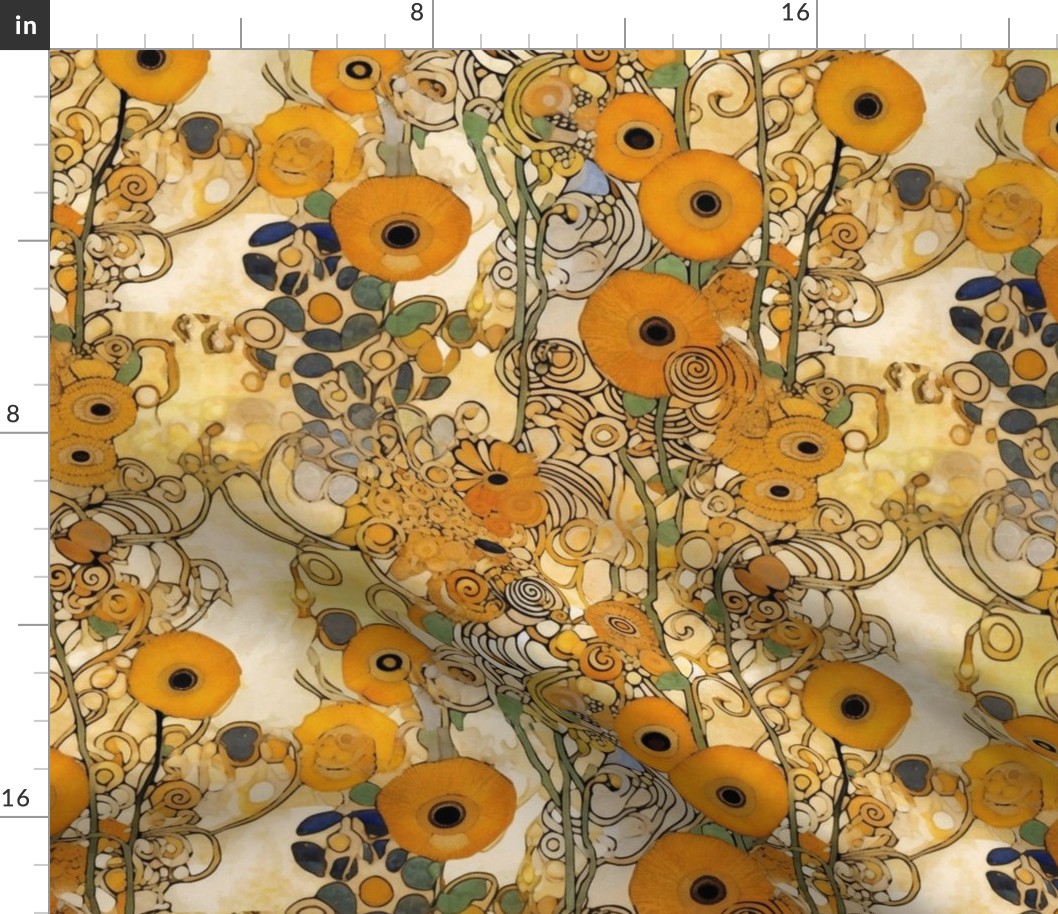 art nouveau orange flowers inspired by gustav klimt