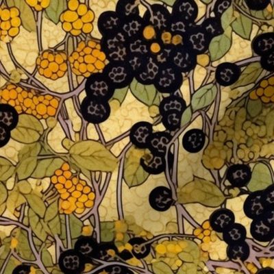 golden blueberry and blackberry profusion inspired by gustav klimt