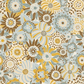 Maximalist Floral Garden Yellow and Blue