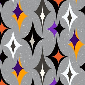 Halloween Aesthetic Whimsigothic Stars on Grey  with Orange, Purple, Black and White