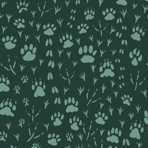 Animal Tracks in Jungle Green  | Large Version | Bohemian Style Pattern in Shades of Green