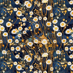 daisy field with gold and blue inspired by gustav klimt