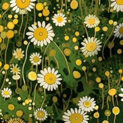gustav klimt inspired daisy field in gold and green