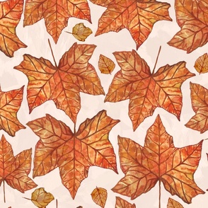 Hand-painted North American Sugar Maple Autumn Leaves Big Scale