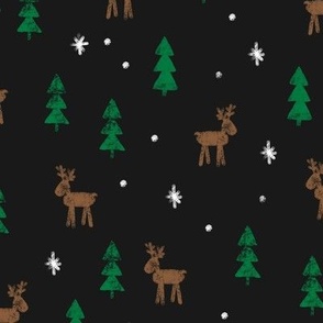 Christmas Reindeer - black  - winter forest - moose - C23