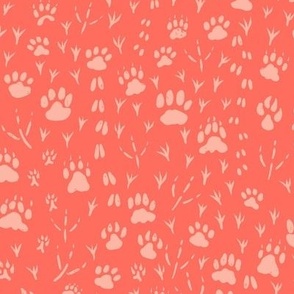 Animal Tracks in Sunset Red | Large Version | Bohemian Style Pattern in Shades of Red