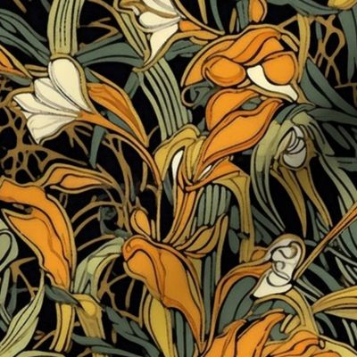 orange and white lilies inspired by gustav klimt
