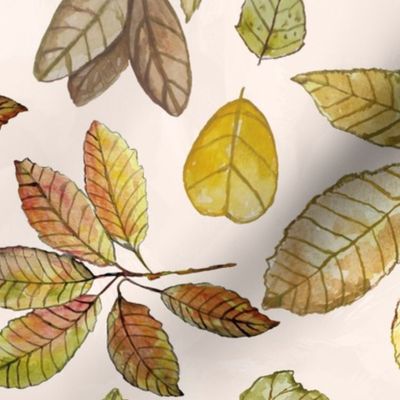 Hand-painted Autumn Chestnut Leaves Big Scale