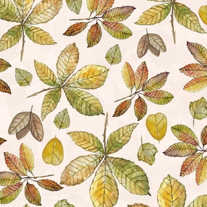 Hand-painted Autumn Chestnut Leaves Big Scale