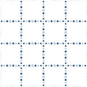 Dotted Window Pane Plaid Check Light and Dark Blue Grid of Spotted Lines on White