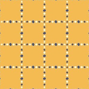 Dotted Window Pane Plaid Check in Cobalt Blue and White Grid of Spotted Lines on Saffron Mango Yellow