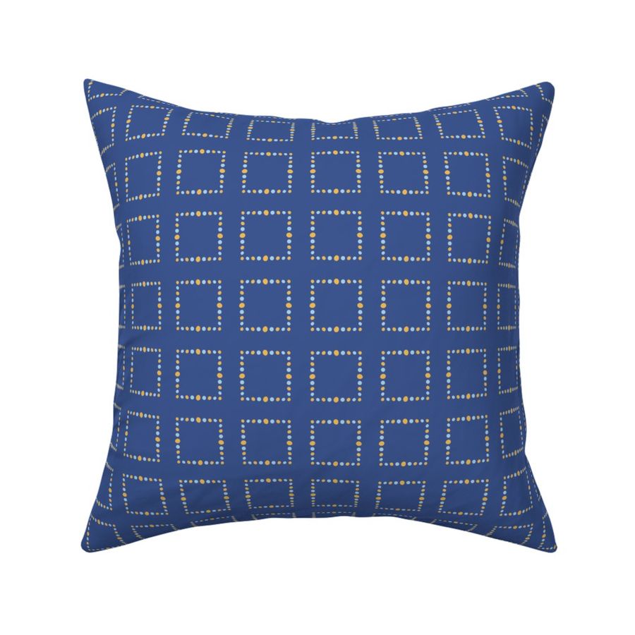 Dotted Squares Geometric Minimalism Grid in Saffron Mango Yellow and Light Blue on Cobalt Blue