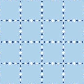 Dotted Window Pane Plaid Check in Cobalt Blue and White Grid of Spotted Lines on Light Blue
