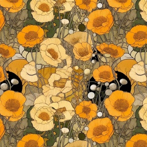 yellow and orange marigolds inspired by gustav klimt