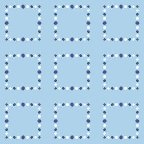 Dotted Squares in a Minimalist Grid Check Shapes in Cobalt Blue and White on Light Blue
