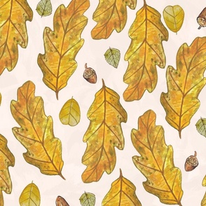 Hand-painted Oak Autumn Leaves and Acorns Big Scale