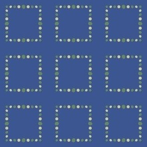 Dotted Squares in a Spaced Grid Check Shape in Light and Dark Green on Cobalt Blue