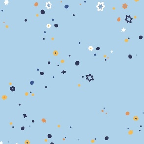 L | Light Blue Night Sky with Small Stars and Dots in Yellow, Blue and White Blender