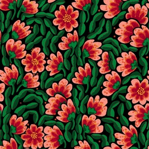 Peony Decorative Art (red green)