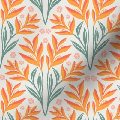 Bird of Paradise in Fiery Orange and Red  | Large Version | Bohemian Style Jungle Pattern in Shades of Red and Orange