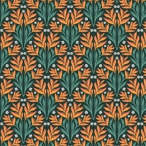 Bird of Paradise on Jungle Green  | Small Version | Bohemian Style Jungle Pattern in Shades of Orange and Green