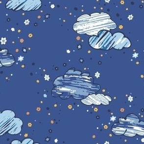 S | Textured Blue and White Clouds in a Cobalt Blue Night Sky Coordinate Blender