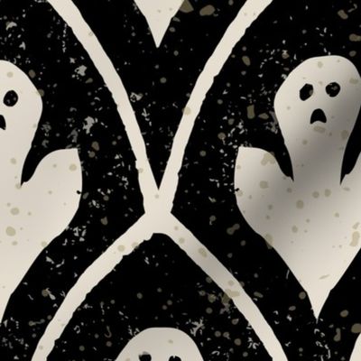 Gothic Leaf Ghost Window Wallpaper - Black and Bone - Large