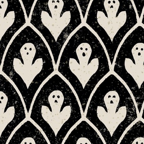 Gothic Leaf Ghost Window Wallpaper - Black and Bone - Large
