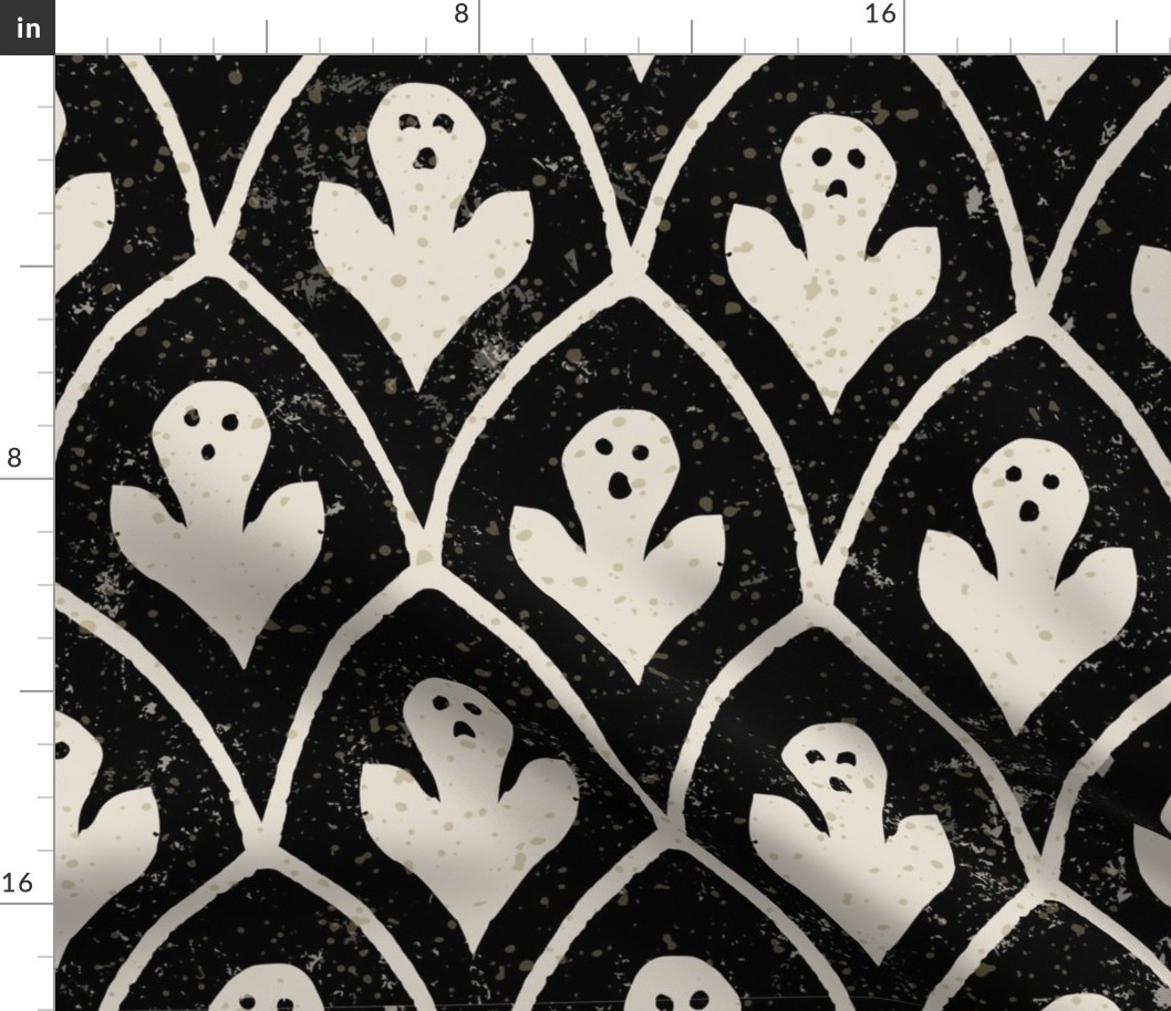 Gothic Leaf Ghost Window Wallpaper - Black and Bone - Large