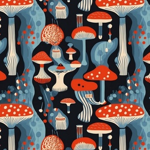 cubism mushrooms in red and blue