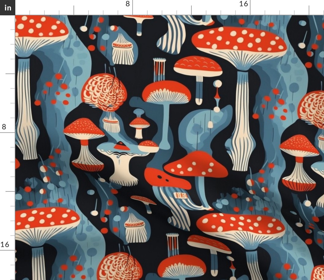 cubism mushrooms in red and blue