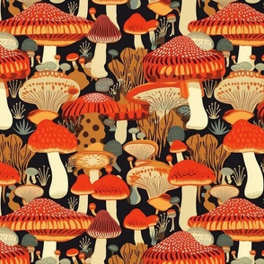 surreal mushrooms in red and orange