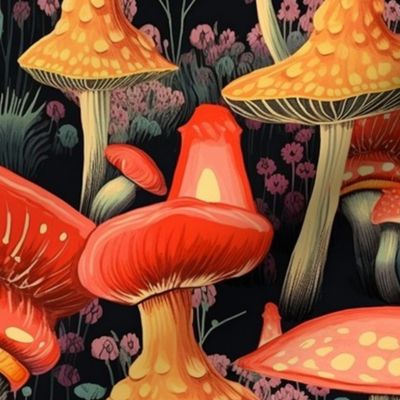 groovy mushrooms in red and orange