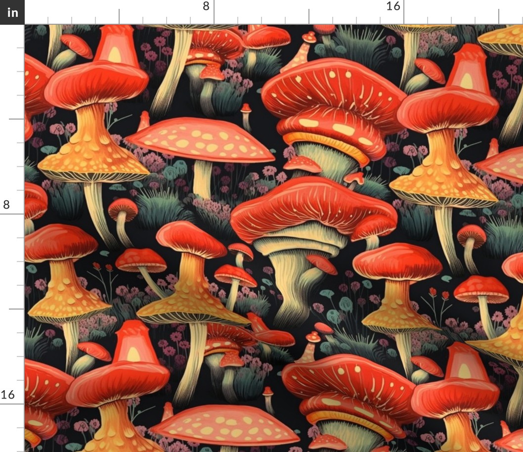 groovy mushrooms in red and orange