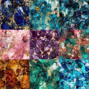 Vivid Birthday Gemstone Patchwork Quilt in 6 inch alcohol Inked Squares