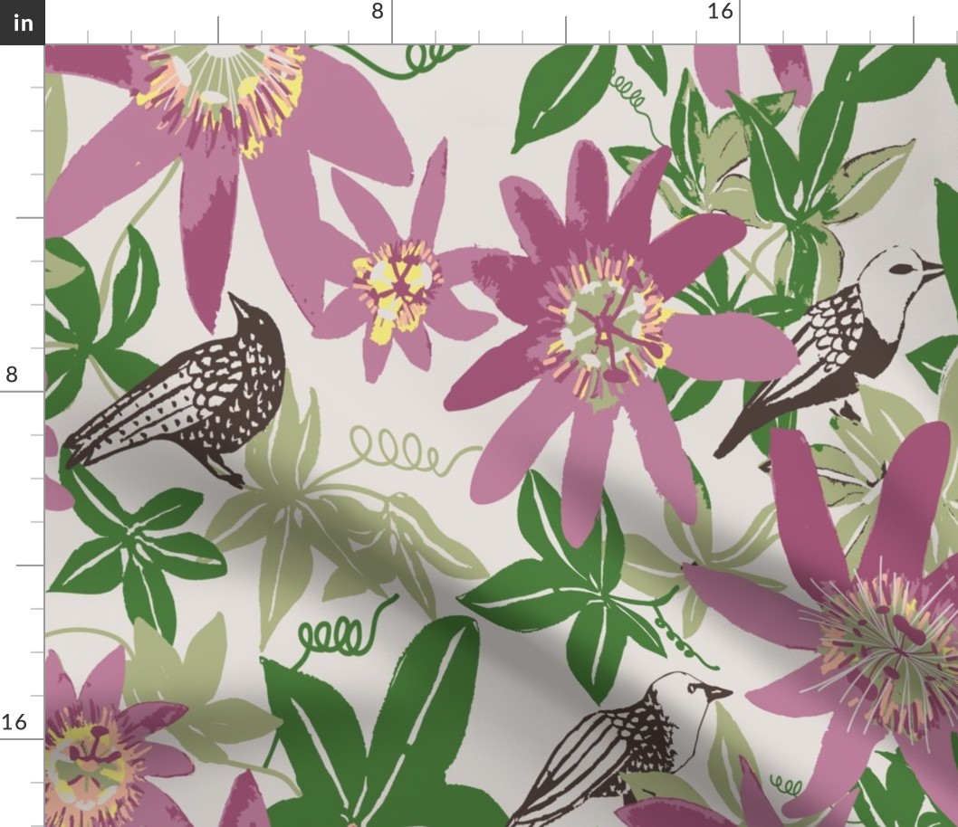 magenta purple flowers and birds large scale-01