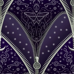 gothic zipper witch art deco mystic magic purple -big