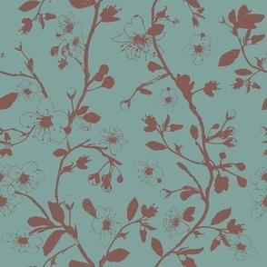 Trailing Blossoms: Teal  & Brown