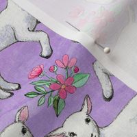 Lambs on Lilac with Spring Flowers in Watercolor Medium