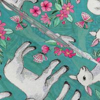 Sweet Watercolor Lambs and Pink Flowers on Turquoise Teal Large